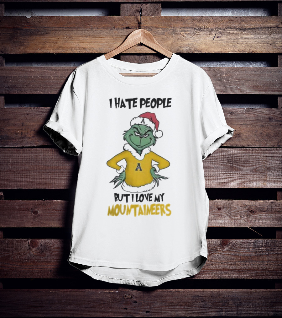 I Hate People But I Love My Appalachian State Mountaineers Grinch Santa Holiday Spirit T-Shirt