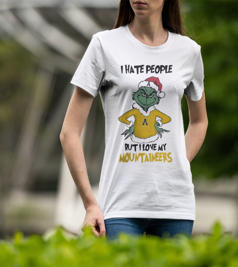 I Hate People But I Love My Appalachian State Mountaineers Grinch Santa Holiday Spirit T-Shirt