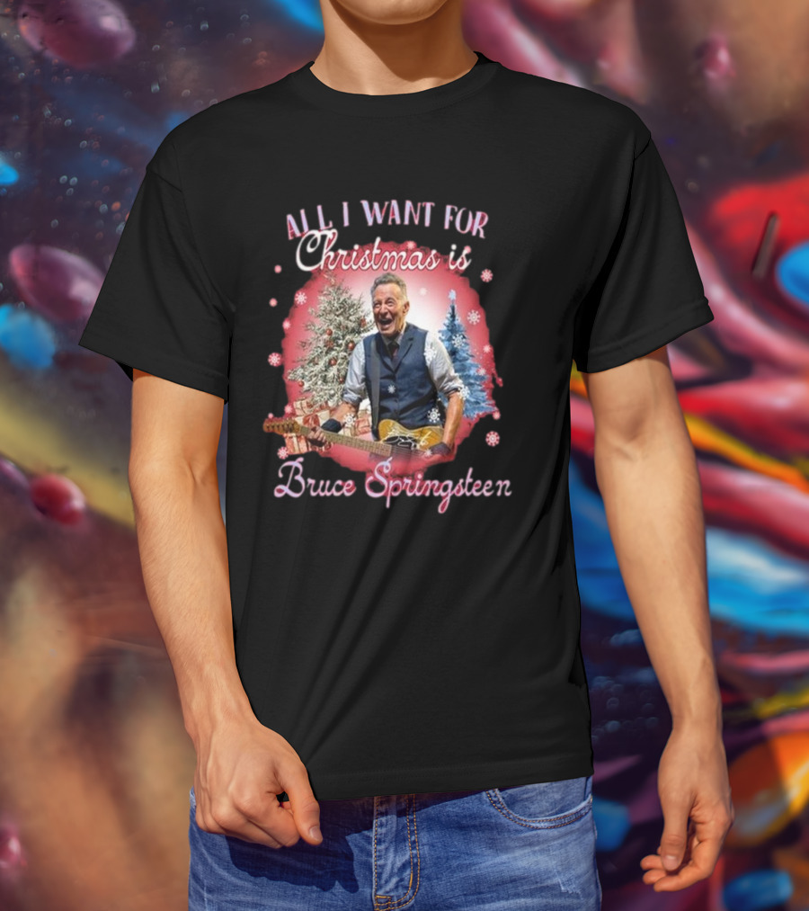 All I Want For Christmas Is Bruce Springsteen Snowflakes Christmas Trees T-Shirt