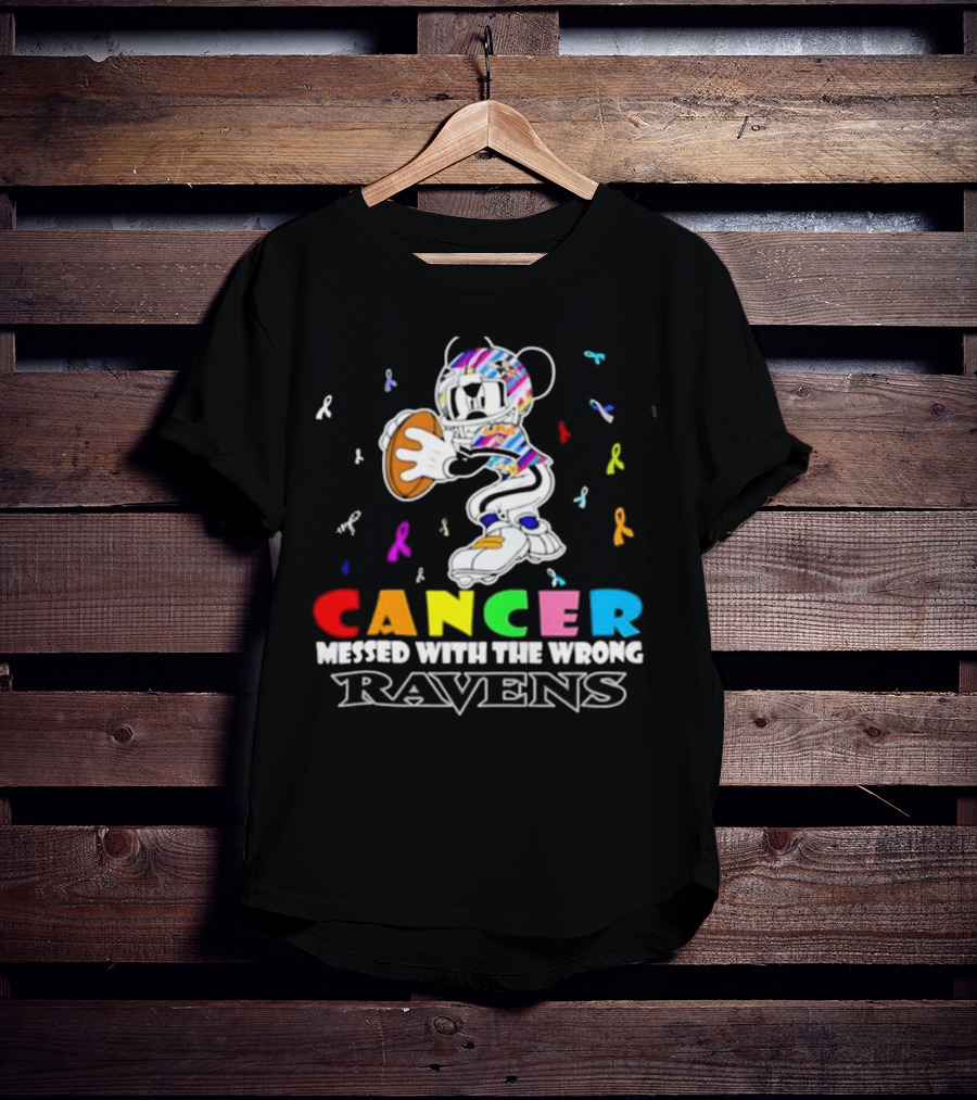 Cancer Messed With The Wrong Ravens Mickey Football Player T-Shirt