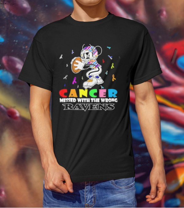 Cancer Messed With The Wrong Ravens Mickey Football Player T-Shirt