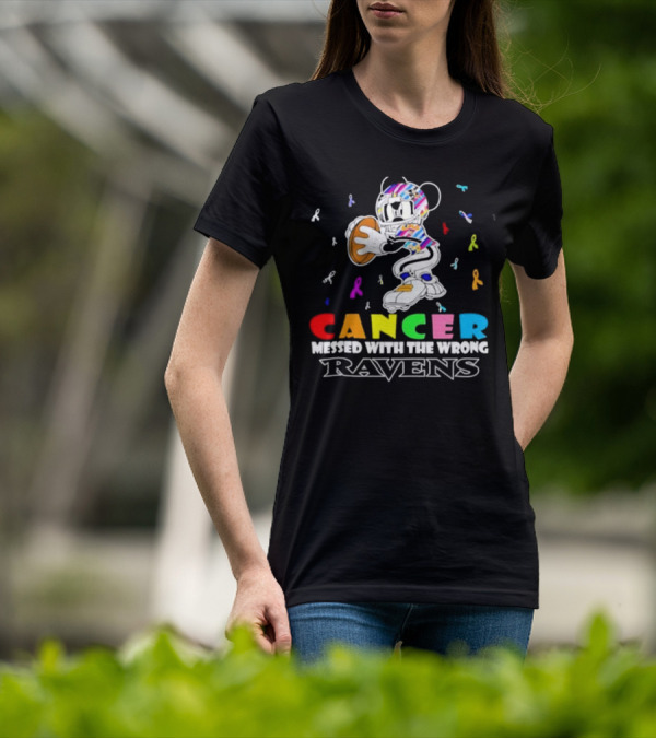 Cancer Messed With The Wrong Ravens Mickey Football Player T-Shirt