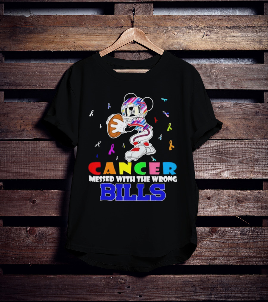 Cancer Messed With The Wrong Bills Mickey Football Ribbons T-Shirt