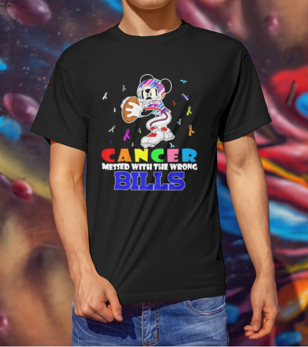 Cancer Messed With The Wrong Bills Mickey Football Ribbons T-Shirt