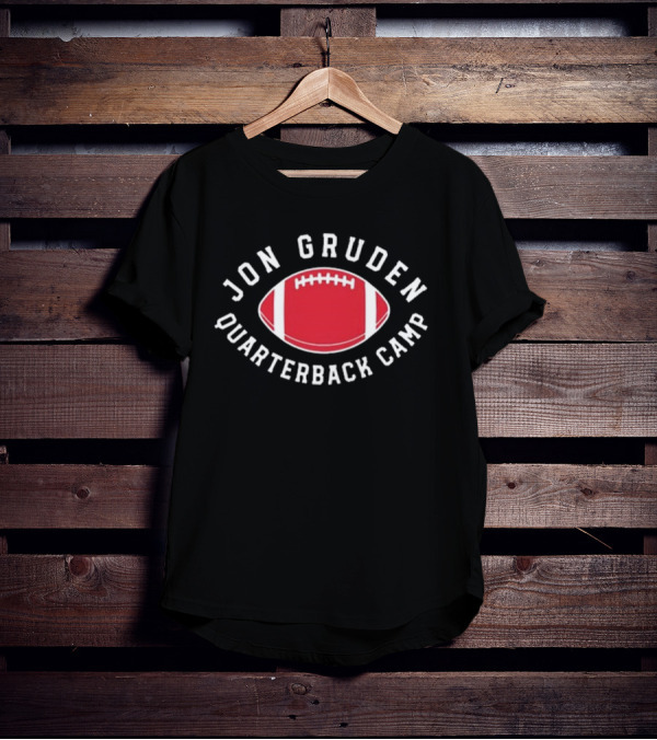 Jon Gruden Quarterback Camp Red Football Emblem T-Shirt