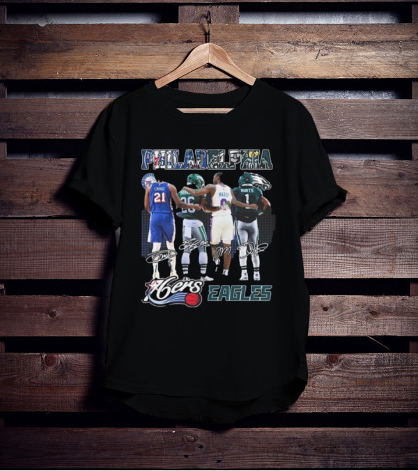 Philadelphia 76ers Joel Embiid And Philadelphia Eagles Sanders Hurts Collaborative Signature T-Shirt