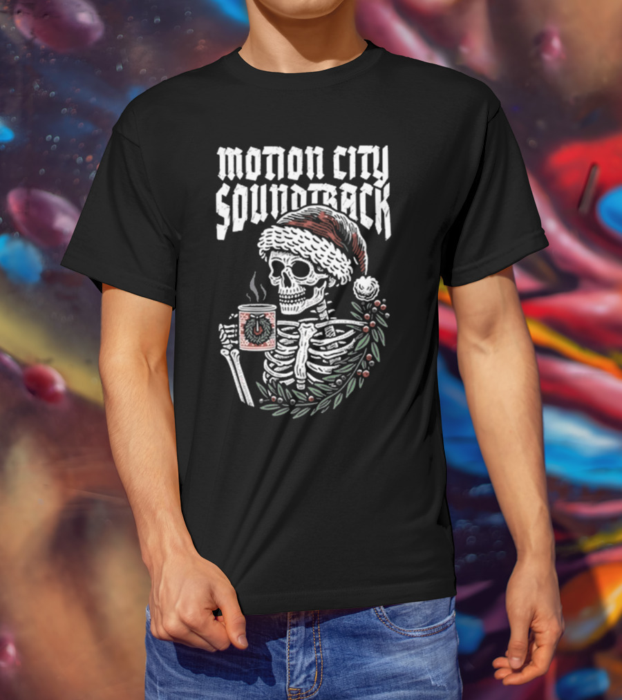 Motion City Soundtrack Skeleton Santa Hat Hot Cocoa Christmas T-Shirt