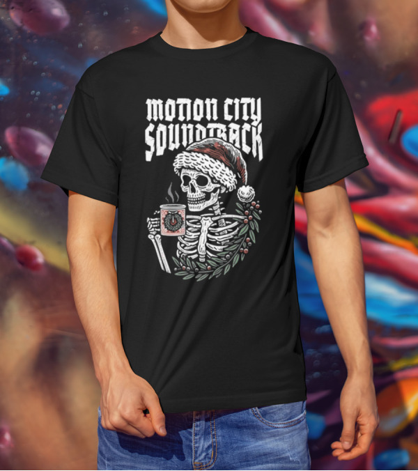 Motion City Soundtrack Skeleton Santa Hat Hot Cocoa Christmas T-Shirt