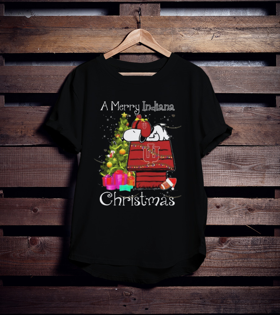 A Merry Indiana Hoosiers Christmas With Snoopy And Woodstock T-Shirt