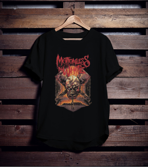 Motionless In White Slaughterhouse Horror Mask Chains Crossed Axes T-Shirt