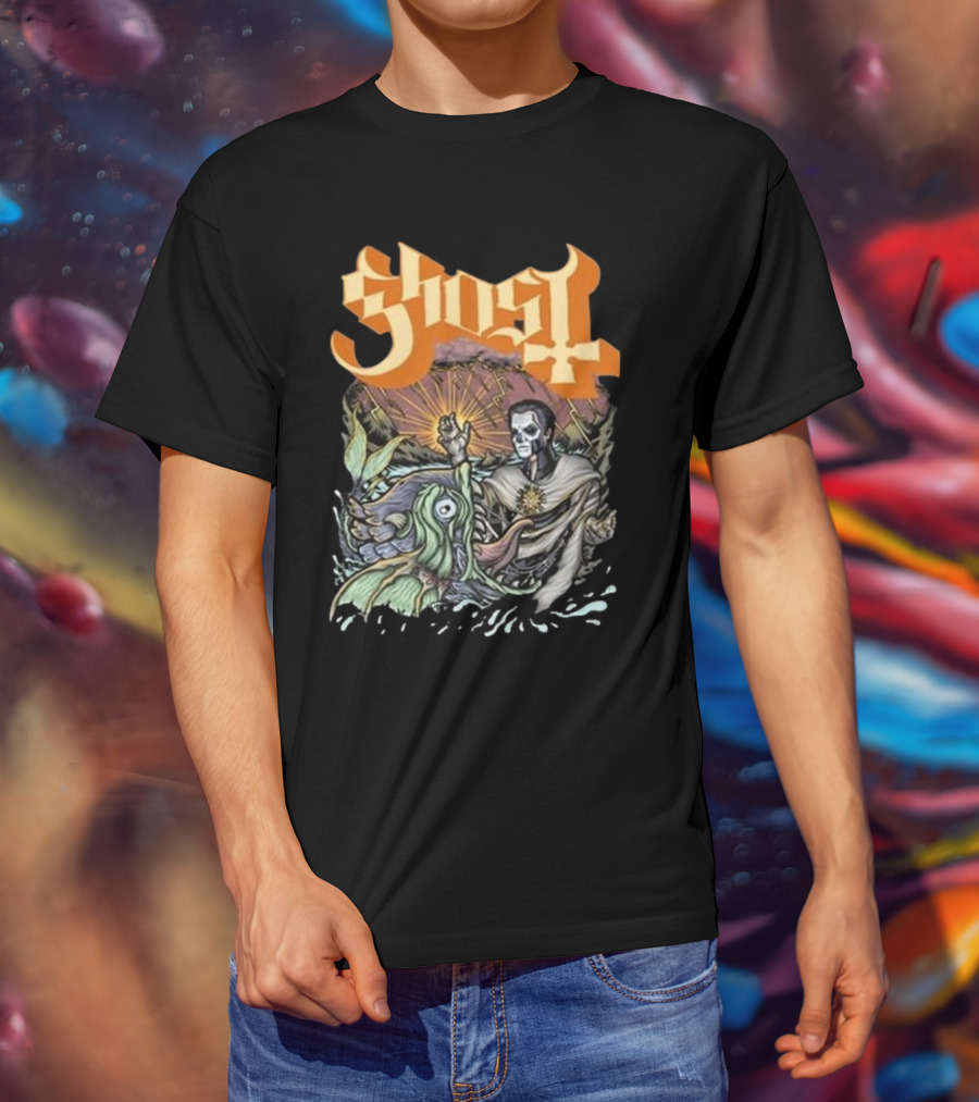 Ghost Papa And The Whale Legendary Encounter With Rising Sun Background T-Shirt