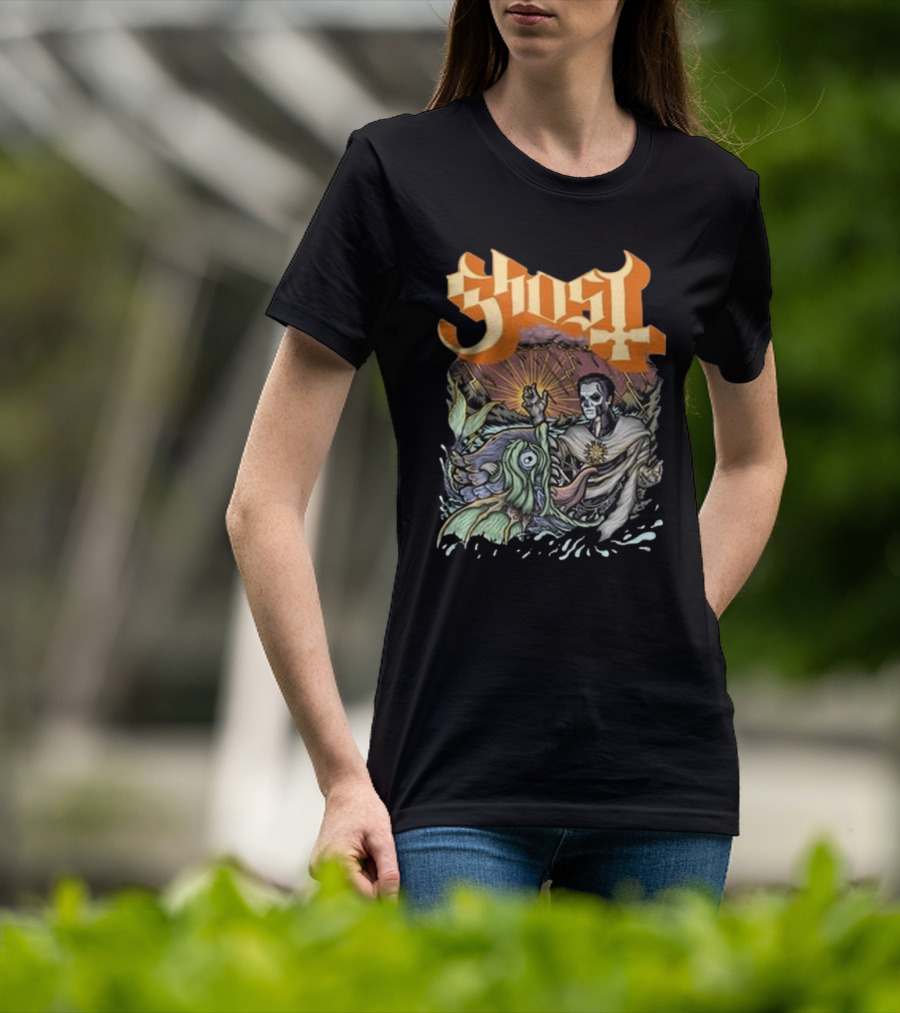 Ghost Papa And The Whale Legendary Encounter With Rising Sun Background T-Shirt