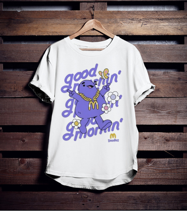 Good Mornin’ Grimace Doodles McDonald’s Butterfly Flowers T-Shirt