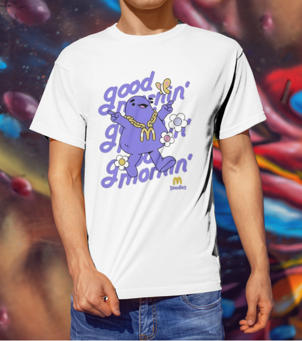 Good Mornin’ Grimace Doodles McDonald’s Butterfly Flowers T-Shirt