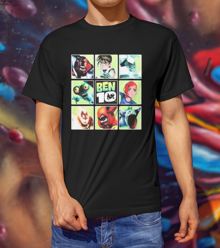 Ben 10 Alien Characters Panels Featuring Ben Gwen And Iconic Aliens T-Shirt