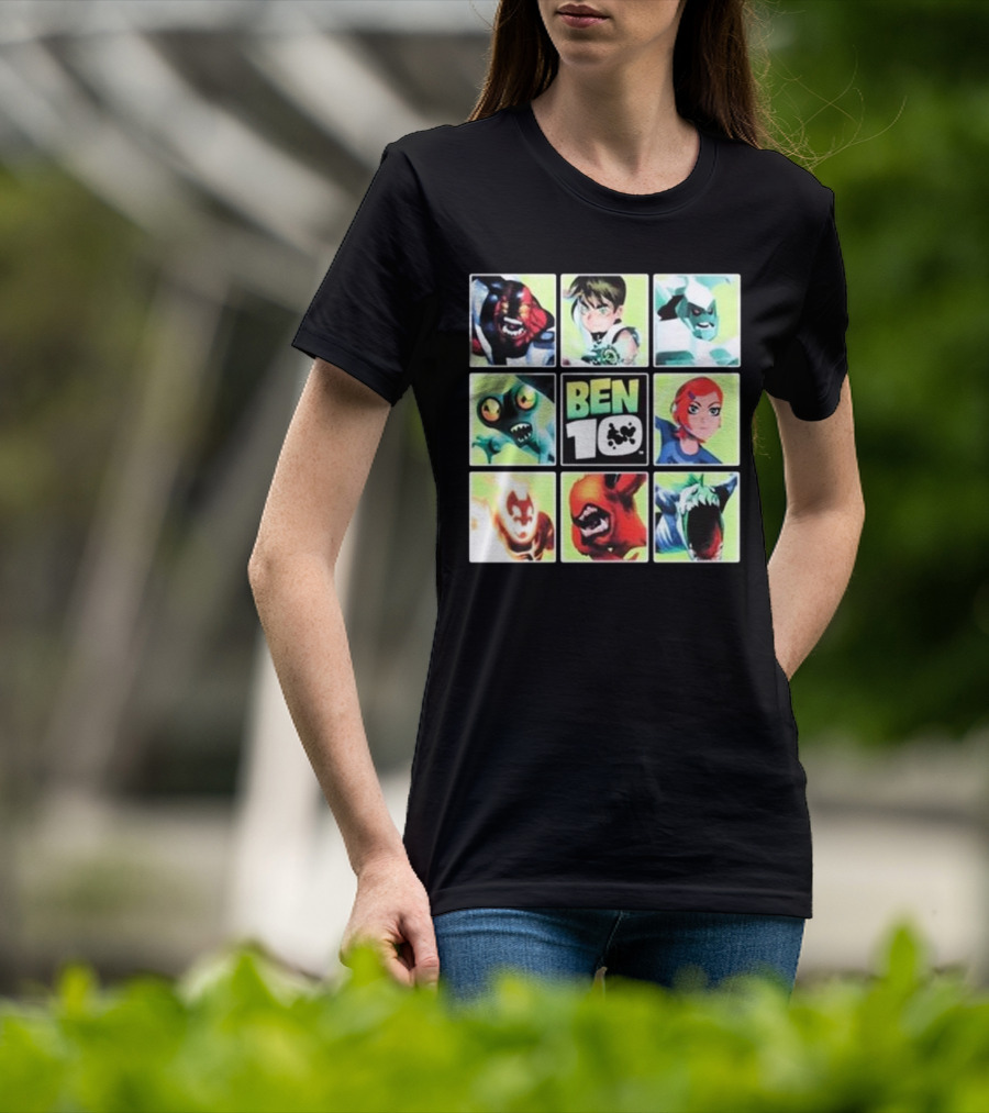 Ben 10 Alien Characters Panels Featuring Ben Gwen And Iconic Aliens T-Shirt
