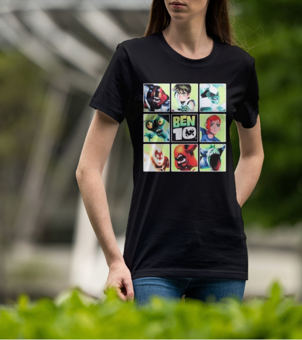 Ben 10 Alien Characters Panels Featuring Ben Gwen And Iconic Aliens T-Shirt