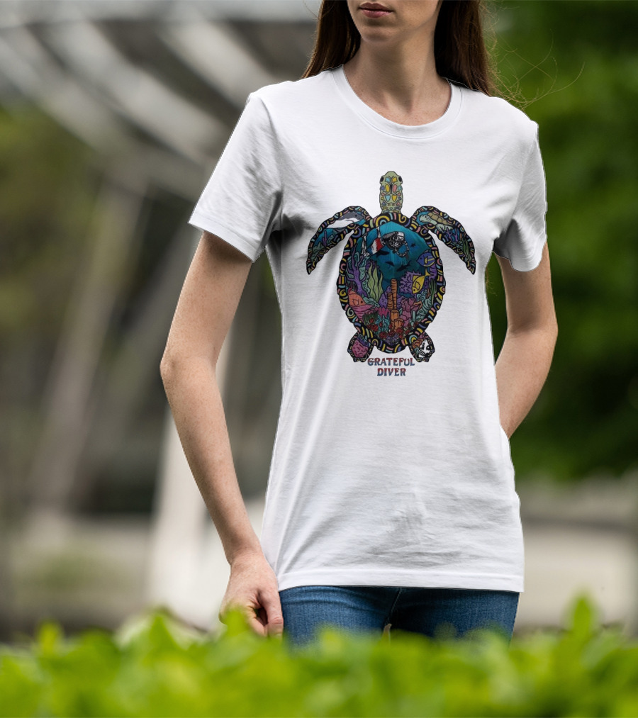 Grateful Diver Psychedelic Turtle Underwater Exploration UV T-Shirt