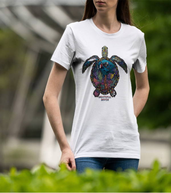 Grateful Diver Psychedelic Turtle Underwater Exploration UV T-Shirt