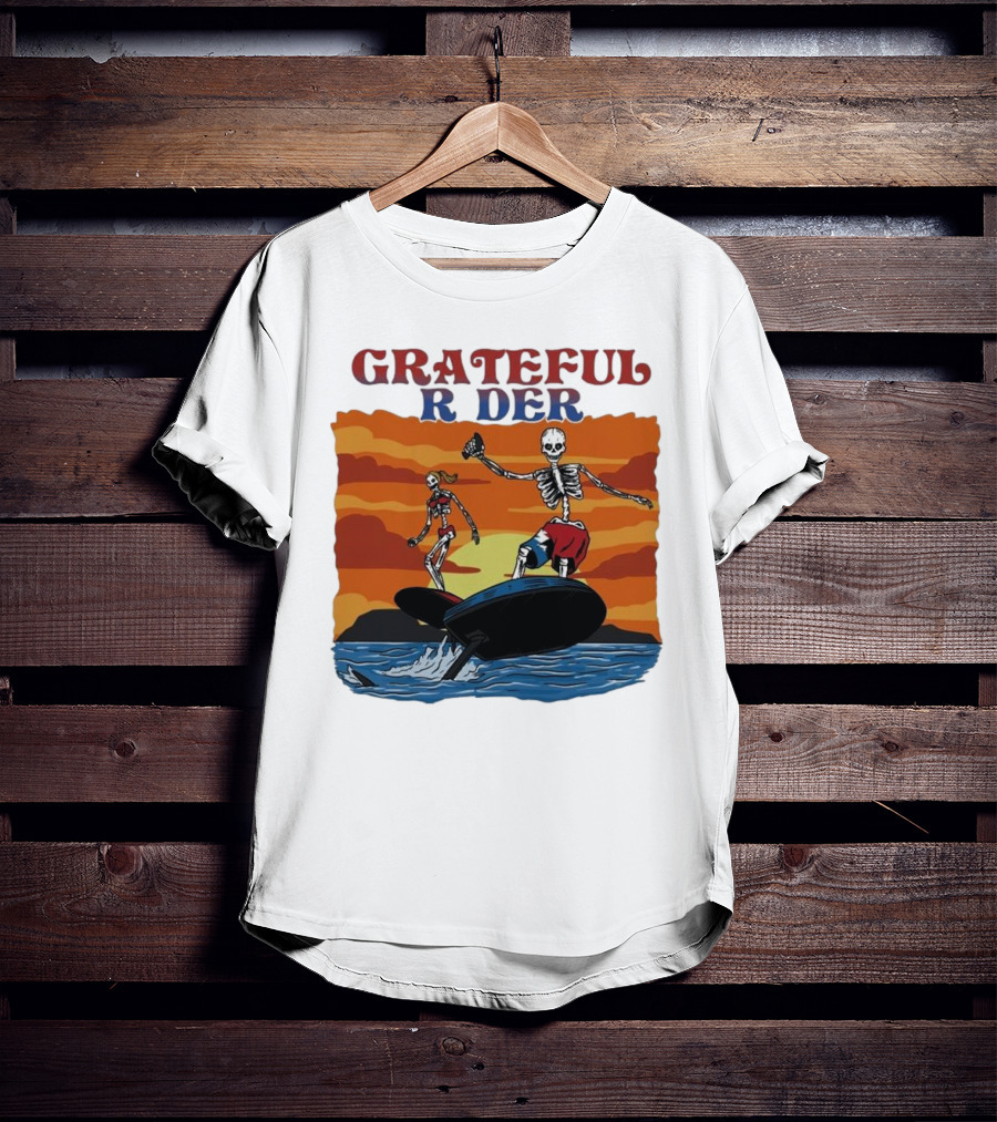 Grateful Rider Skeletons Surfing Sunset E-foil Adventure T-Shirt