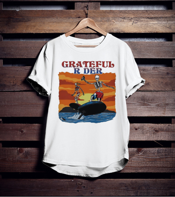Grateful Rider Skeletons Surfing Sunset E-foil Adventure T-Shirt