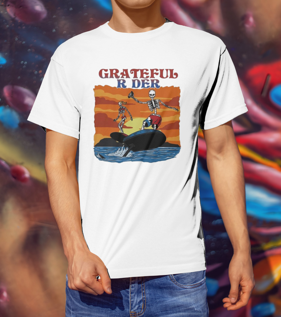 Grateful Rider Skeletons Surfing Sunset E-foil Adventure T-Shirt