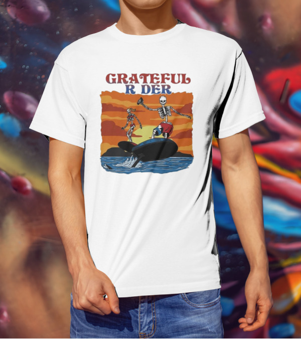 Grateful Rider Skeletons Surfing Sunset E-foil Adventure T-Shirt