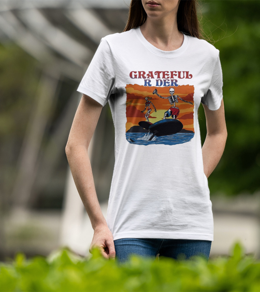 Grateful Rider Skeletons Surfing Sunset E-foil Adventure T-Shirt
