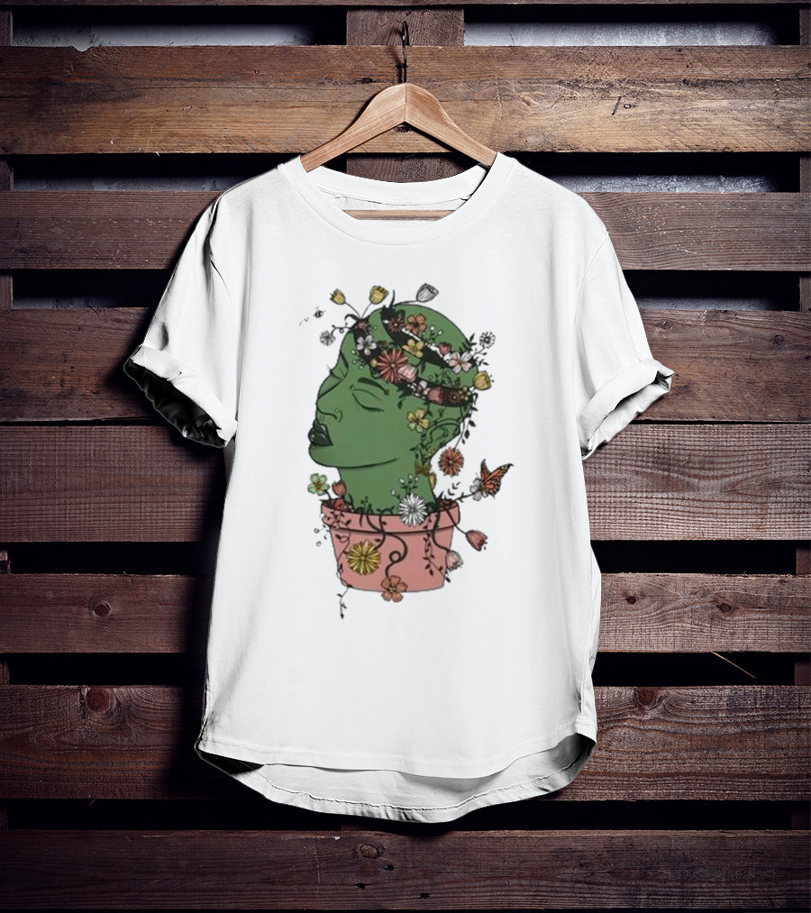 Outgrow Yourself Botanical Head With Flowers And Butterflies T-Shirt