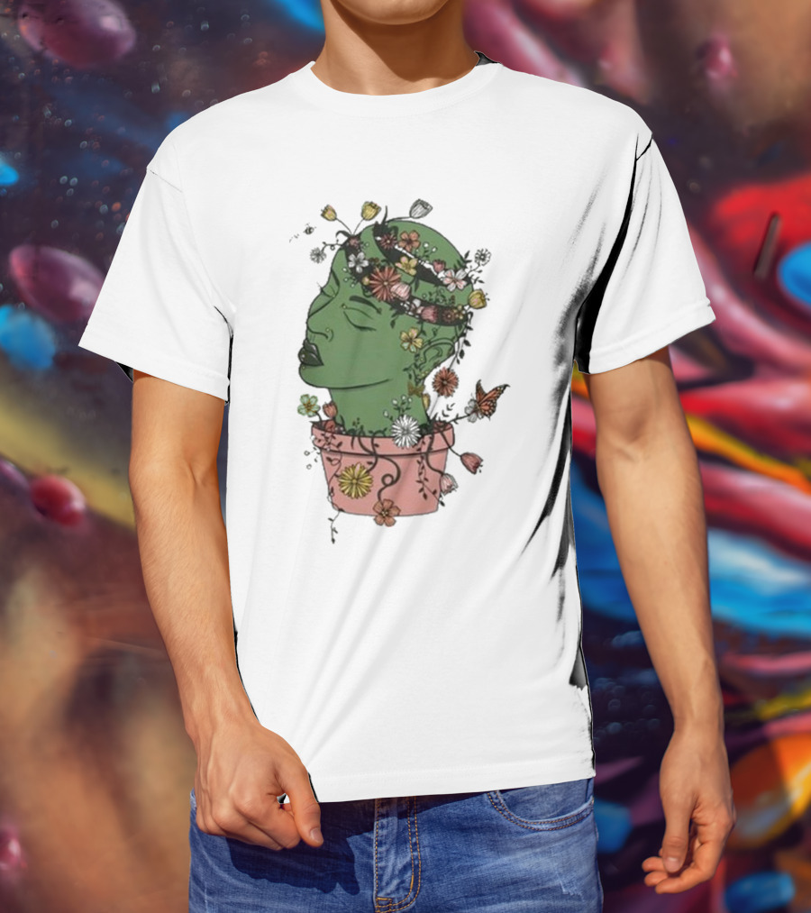 Outgrow Yourself Botanical Head With Flowers And Butterflies T-Shirt