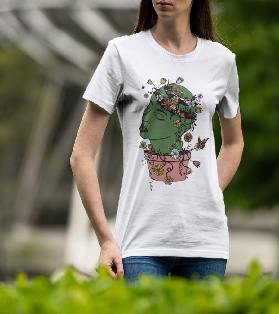 Outgrow Yourself Botanical Head With Flowers And Butterflies T-Shirt