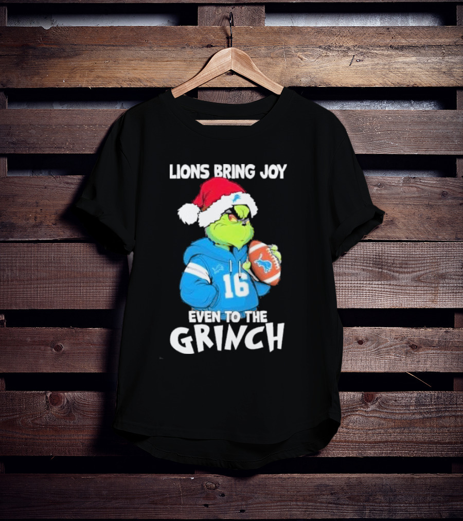 Detroit Lions Bring Joy Even To The Grinch Christmas Santa Football T-Shirt