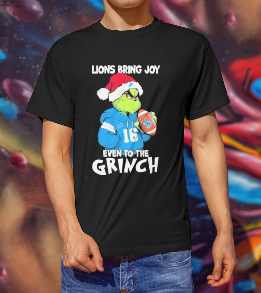 Detroit Lions Bring Joy Even To The Grinch Christmas Santa Football T-Shirt
