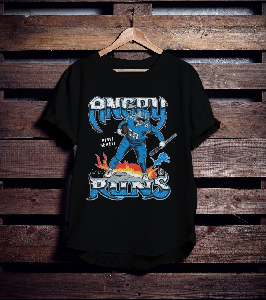 Penei Sewell Detroit Lions Angry Runs NFL Player 58 T-Shirt
