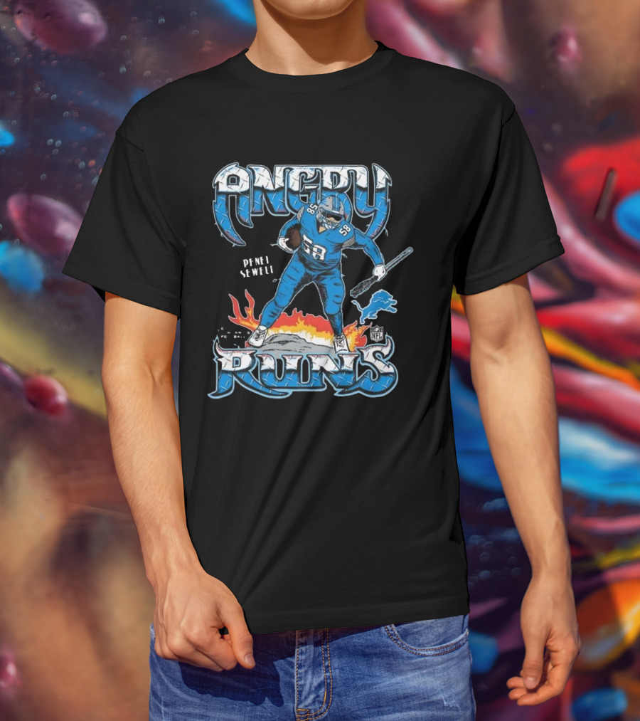 Penei Sewell Detroit Lions Angry Runs NFL Player 58 T-Shirt
