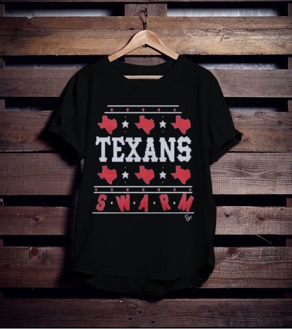 Texans Swarm Holiday Ugly Christmas Sweater Texas Map T-Shirt