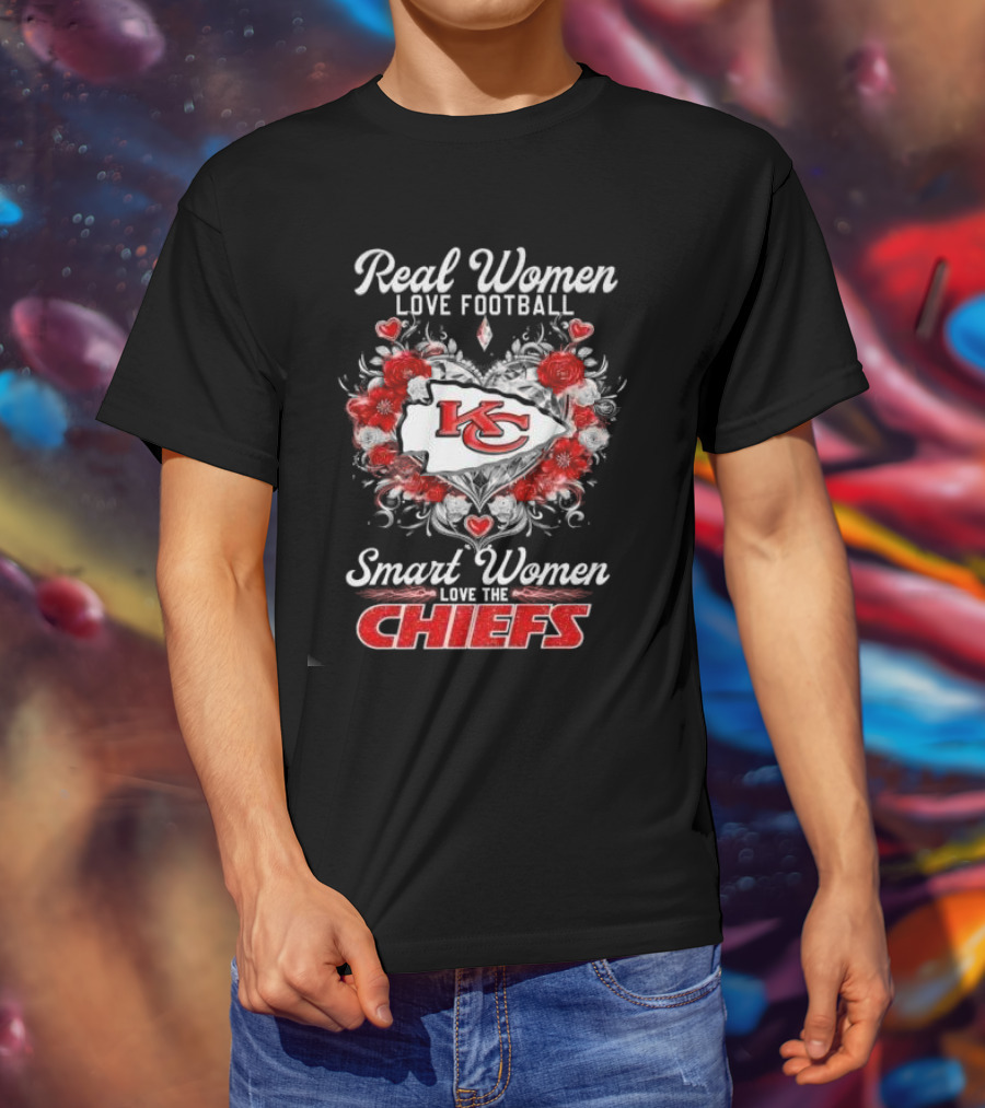 Real Women Love Football Smart Women Love The Chiefs KC Flower Heart T-Shirt