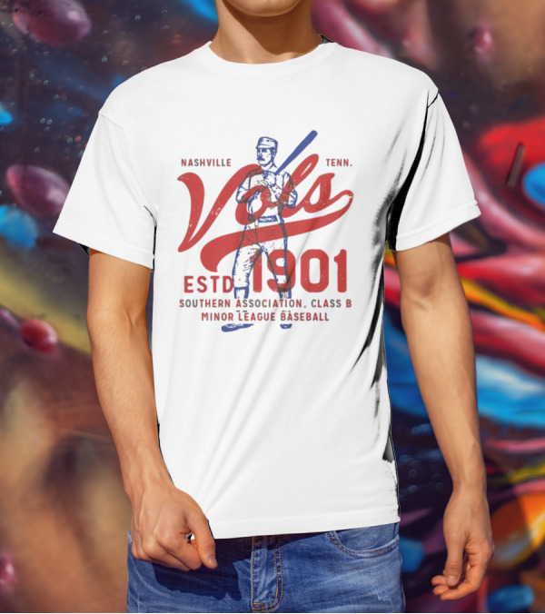 Nashville Vols Tenn ESTD 1901 Southern Association Class B Minor League Baseball T-Shirt