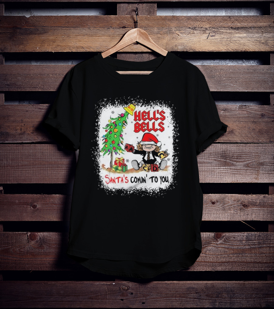 Hell’s Bells Santa’s Comin' To You Christmas Tree Presents ACDC Santa Hat T-Shirt