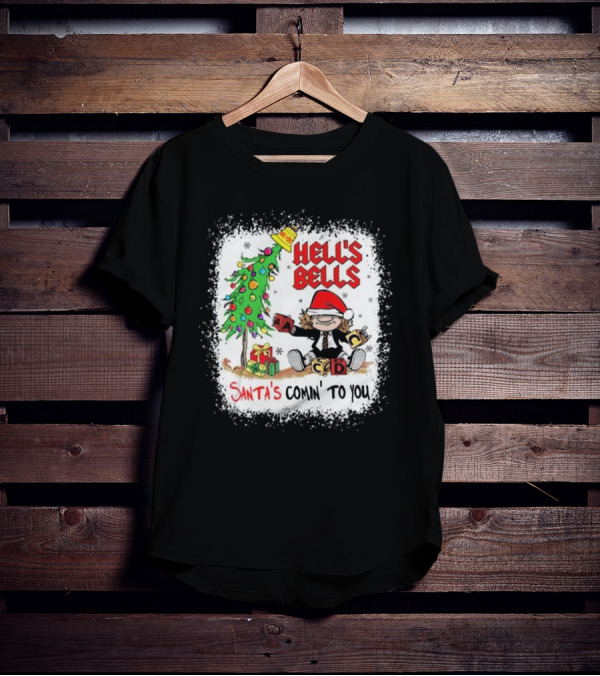 Hell’s Bells Santa’s Comin' To You Christmas Tree Presents ACDC Santa Hat T-Shirt
