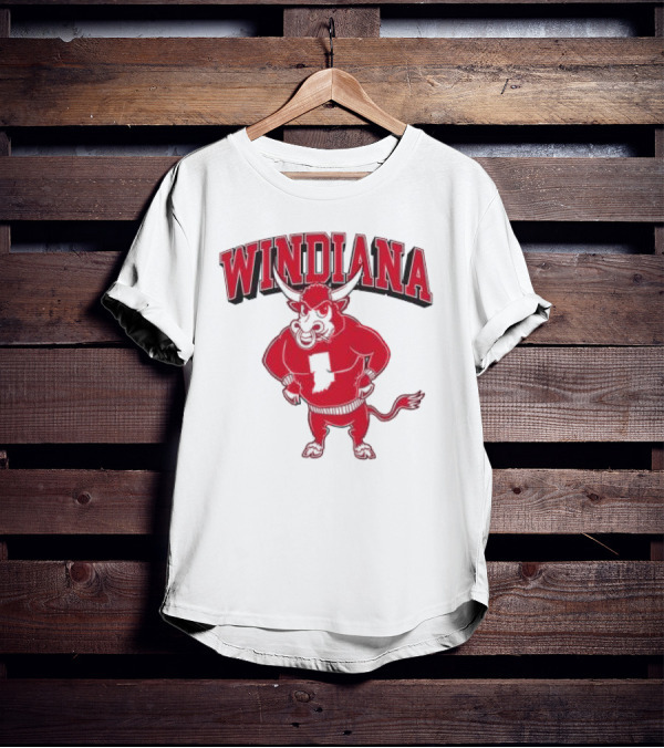 Windiana Hoosiers Mascot Bull With Indiana State Shape T-Shirt