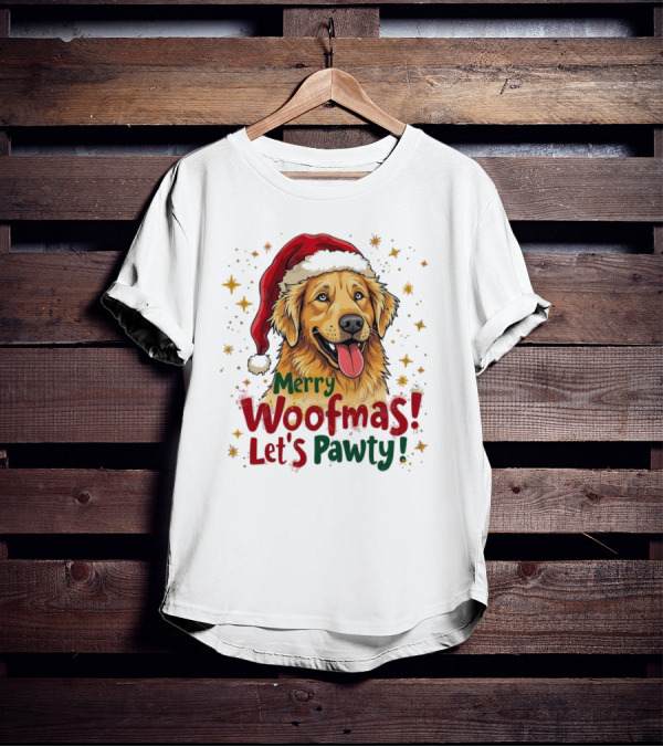 Merry Woofmas Let's Pawty Festive Dog Christmas T-Shirt