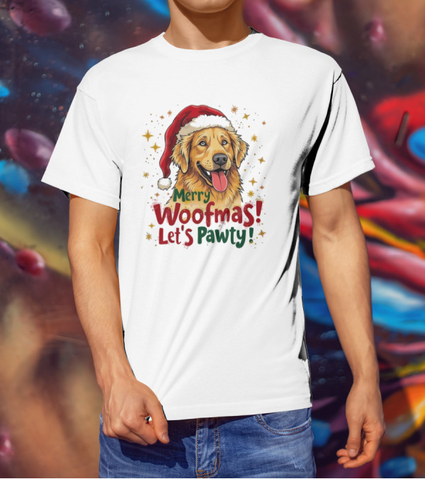 Merry Woofmas Let's Pawty Festive Dog Christmas T-Shirt