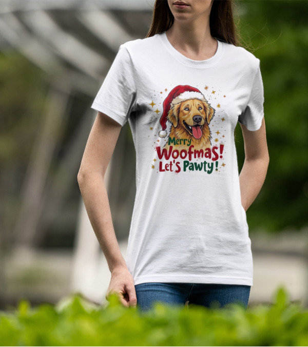 Merry Woofmas Let's Pawty Festive Dog Christmas T-Shirt