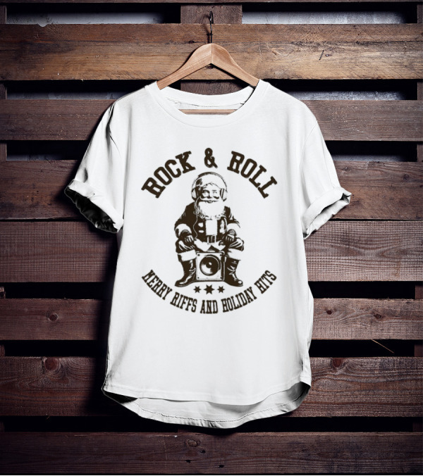 Rock And Roll Merry Riffs And Holiday Hits Santa Listening To Music T-Shirt