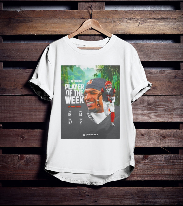Ja’Marr Chase Cincinnati Bengals AFC Offensive Player Of The Week TGT 18 REC 14 YDS 177 TDS 2 Bengals T-Shirt