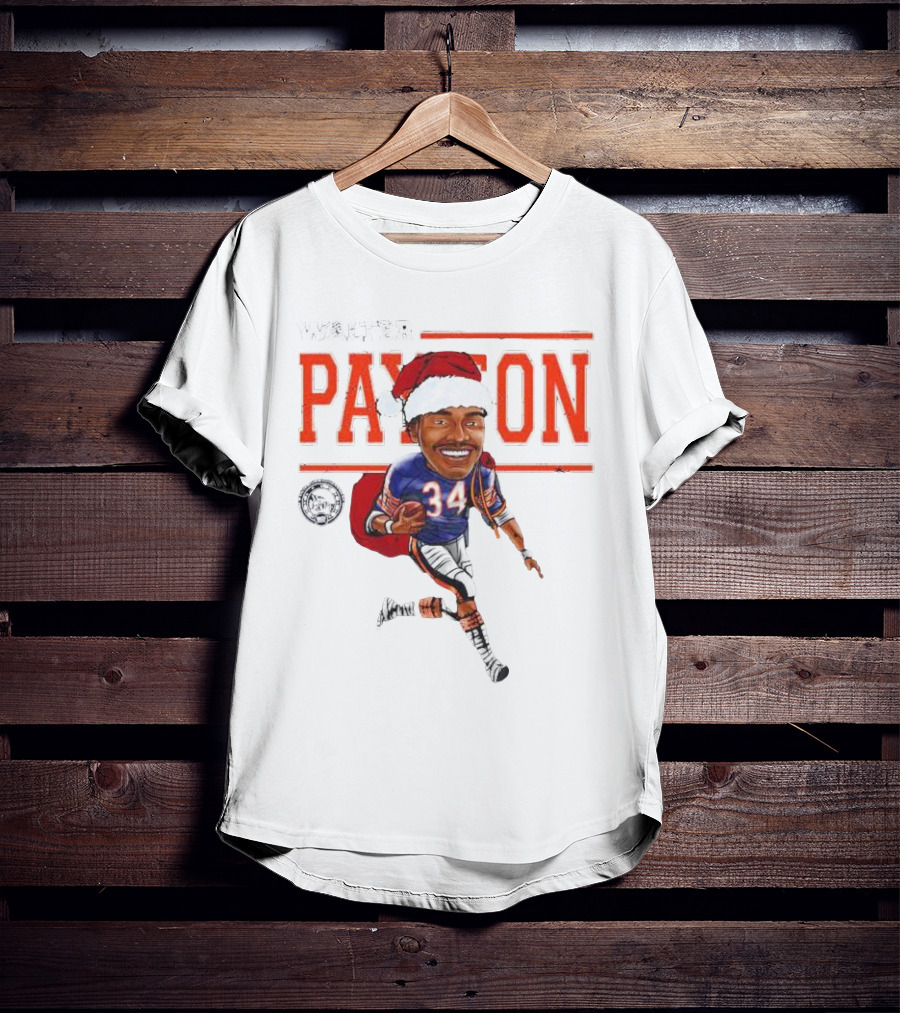 Walter Payton Chicago Bears 34 Santa Hat Caricature T-Shirt
