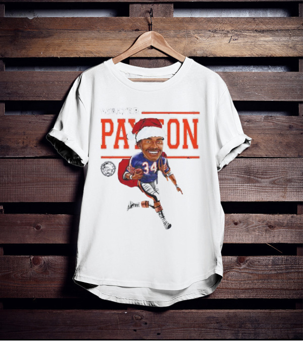Walter Payton Chicago Bears 34 Santa Hat Caricature T-Shirt
