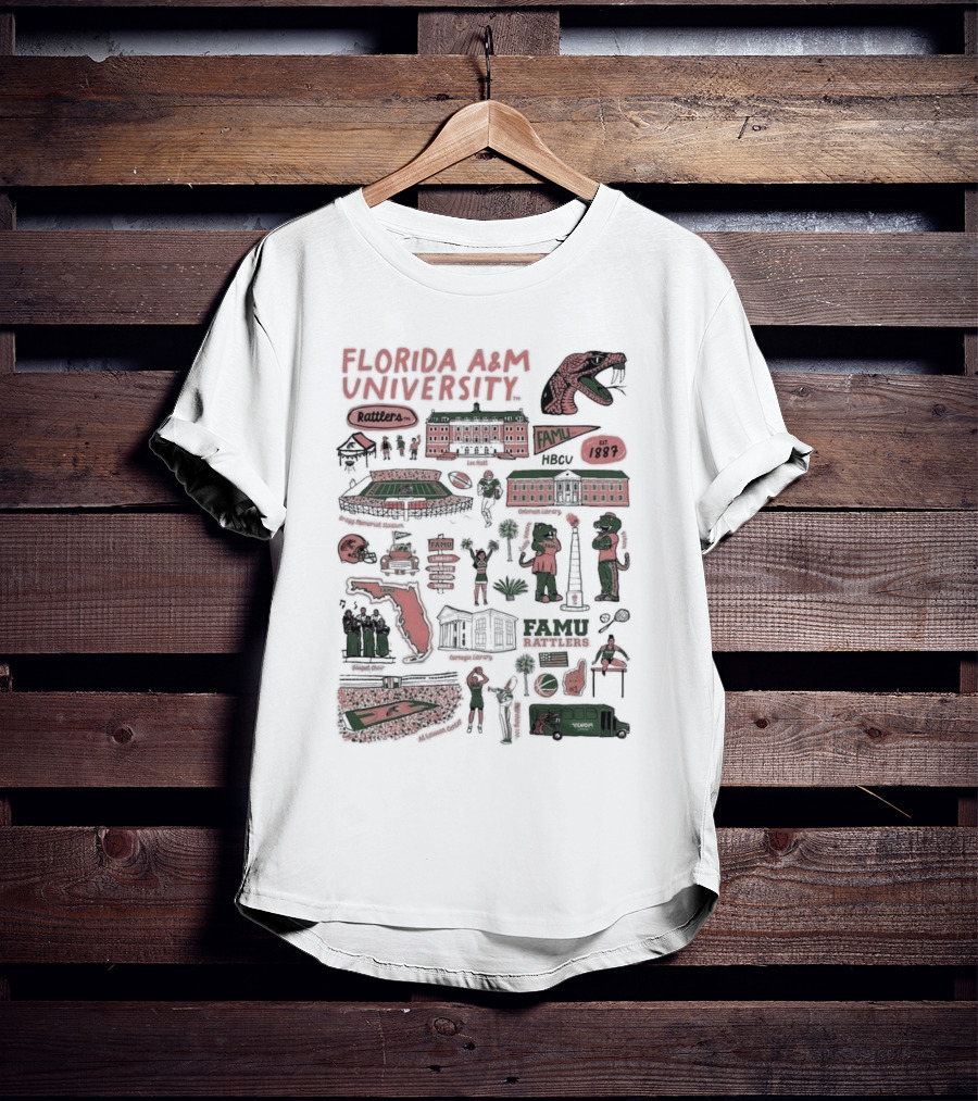 Florida A&M University Rattlers HBCU Established 1887 FAMU Campus Life Map T-Shirt