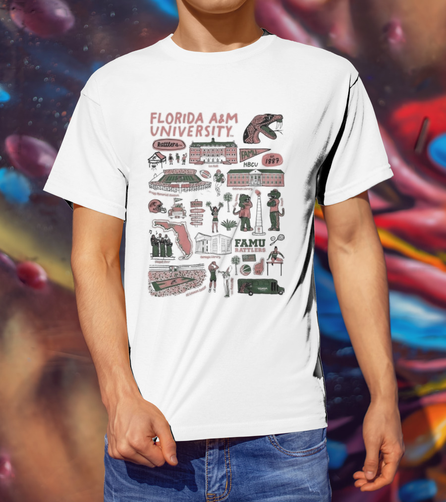 Florida A&M University Rattlers HBCU Established 1887 FAMU Campus Life Map T-Shirt
